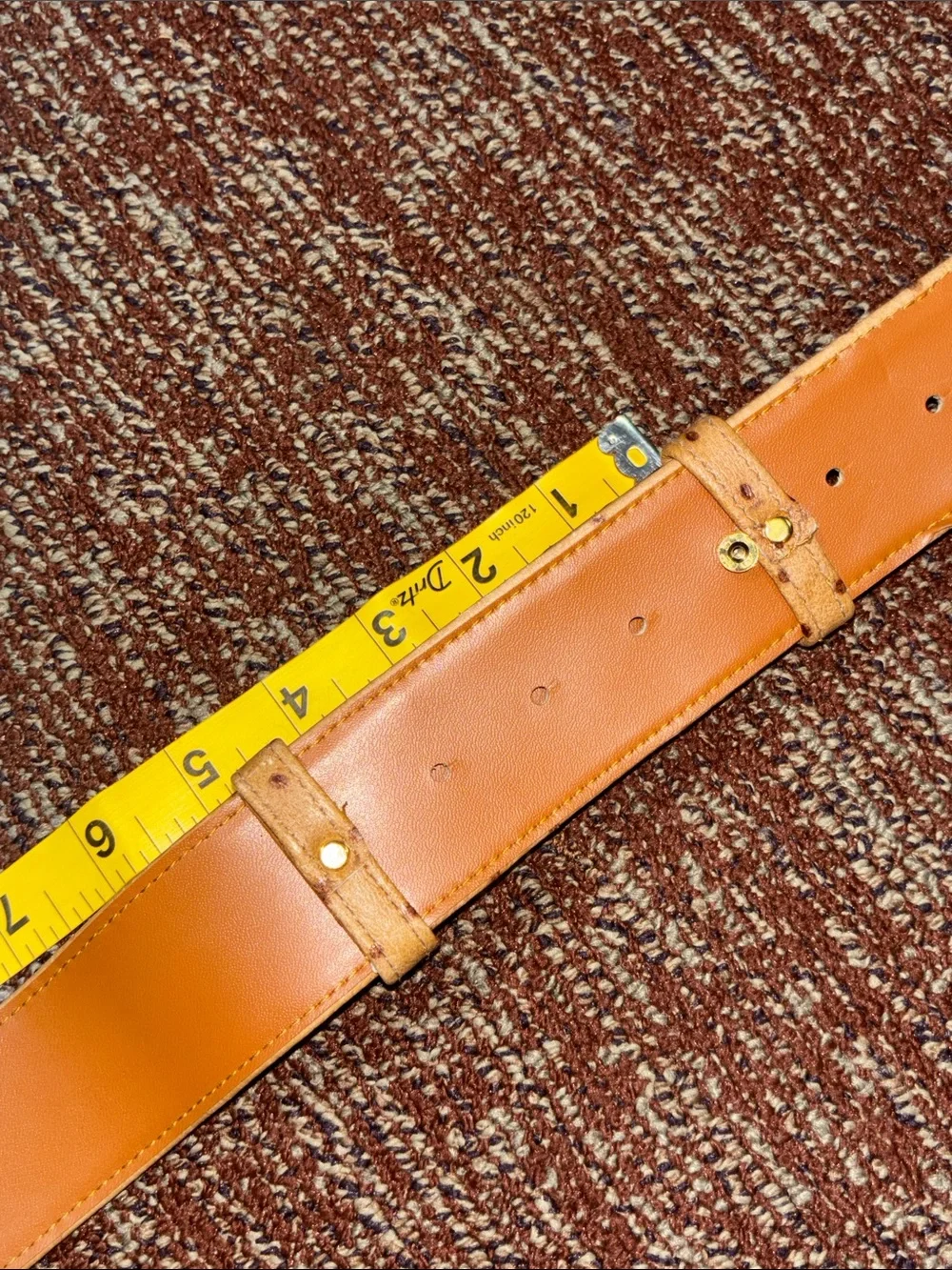 Vintage maximalist belt faux ostrich gold tone gladiator buckle leather belt